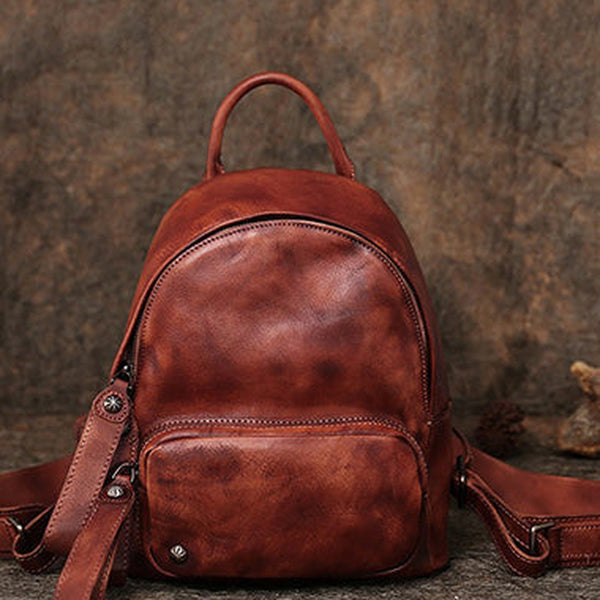 Classic Brown Leather Rucksack Womens Compact Leather Backpack Ladies Backpack Purses