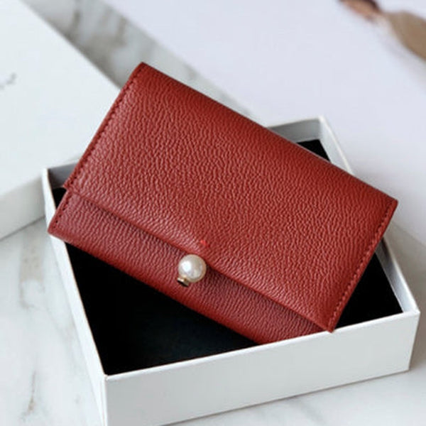 Cute Women Red Sheepskin Small Wallet Card Wallet Coin Change Wallet For Women