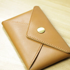 Slim Women Tan Leather Card Wallet Minimalist Envelope Card Holder Wallet Coin Wallet For Women