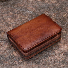 Small Red Leather Bifold Wallet Vintage Billfold Cute Women Zip Wallet For Ladies