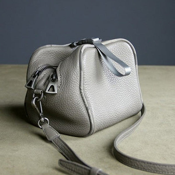 Mini Womens Khaki Leather Shoulder Purse Cube Double Zip Leather Crossbody Purse for Ladies