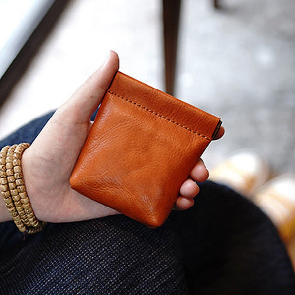 Cute Women Brown Leather Change Wallet Slim Coin Wallets Headphone Case Cord Organizer For Women