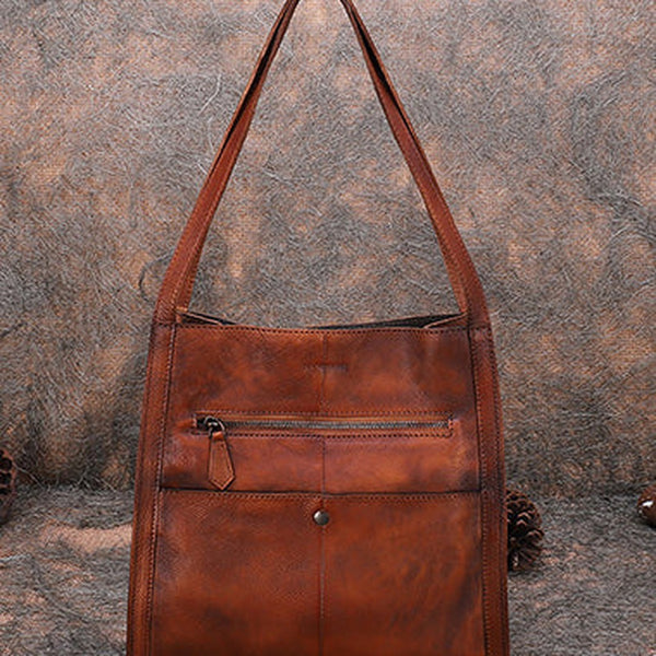 Best Brown Leather Womens Square Totes Handbag Handmade Vintage Tote Shoulder Purse for Ladies