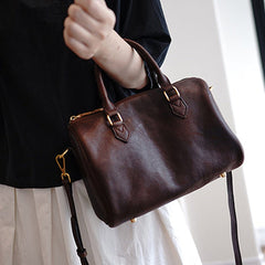 Coffee Leather Boston Handbag Trendy Women Boston Crossbody Purse for Women