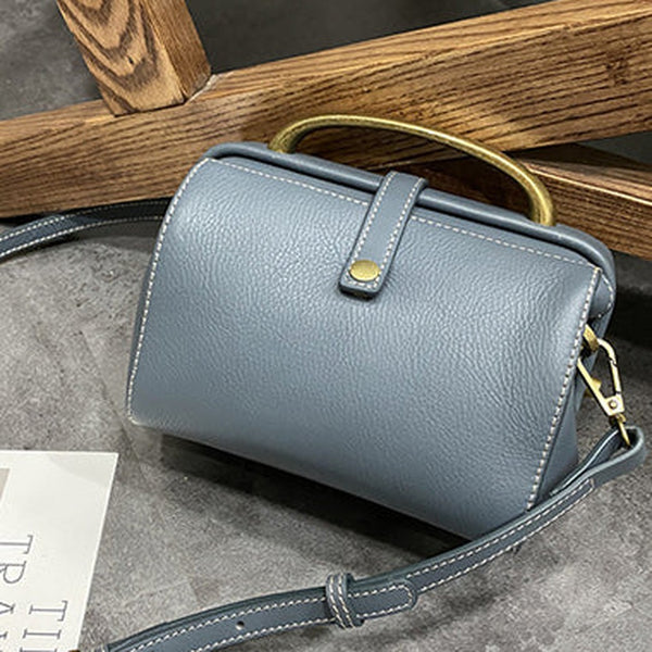 Womens Gray Leather Doctor Handbag Purses Classic Gray Doctor Crossbody Purse for Women