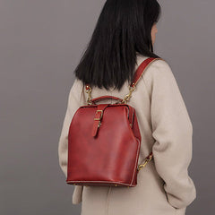 Handmade Womens Red Leather Doctor Backpack Purse Shoulder Doctor Handbag for Women