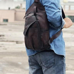 Cool Vintage Leather Coffee Mens Sling Bag Shoulder Bag Chest Bag for Men