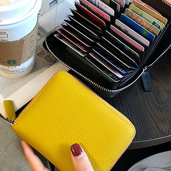Cute Women Yellow Leather Card Holders Small Zip Card Wallet Card Holders Wallet For Women