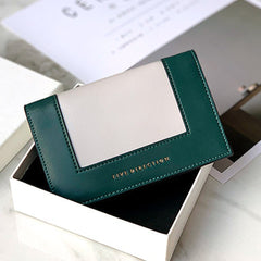 Women Green Vegan Leather Small Card Wallet CONTRAST COLOR Coin Change Wallet For Women