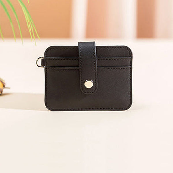 Cute Women Black Leather Card Holder Slim Card Wallet Slim Card Holder with Keychain Ring Credit Card Holder For Women