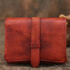 Red Womens Leather Bifold Small Wallet Vintage Buckle Small Wallet for Ladies