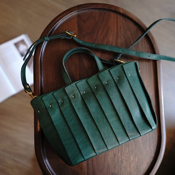 Vintage Black Leather Splicing Handbag Tote Women Handmade Tote Shoulder Bag for Women