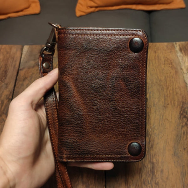 Leather Wristlet Wallet for Men Wristlet Wallet Small Dark Brown Wristlet Wallet Leather Clutch Wallet