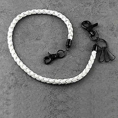 Badass White Leather Braided Long Wallet Chain Cool Punk Rock Biker Trucker Wallet Chain Trucker Wallet Chain for Men