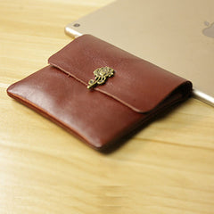 Cute Women Brown Leather Mini Coin Wallet Love Rose Change Wallet For Women
