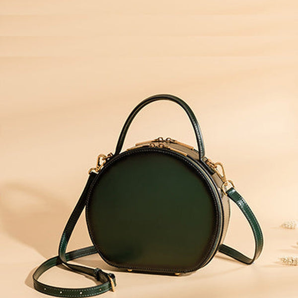 Cute Womens Green Leather Round Handbag Crossbody Purses Round Green Shoulder Bag for Women