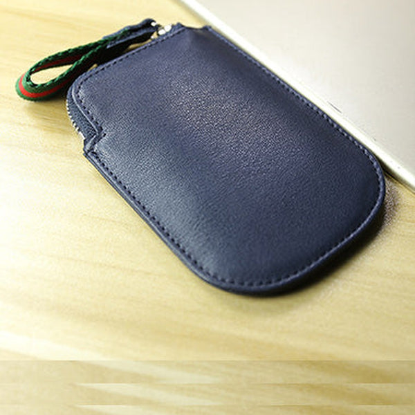 Cute Women Slim Navy Leather Mini Zip Coin Wallet Small Zip Change Wallet For Women