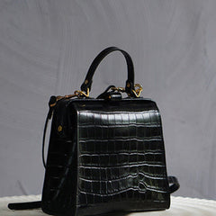 Handmade Womens Stylish Square Black Leather Doctor Handbag Side Purse Doctor Purse for Women