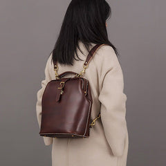 Handmade Womens Coffee Leather Doctor Backpack Purse Shoulder Doctor Handbag for Women