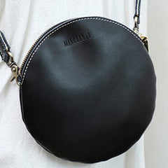 Cute Round LEATHER Small Side Bag Black WOMEN Circle SHOULDER BAG Small Crossbody Purse FOR WOMEN