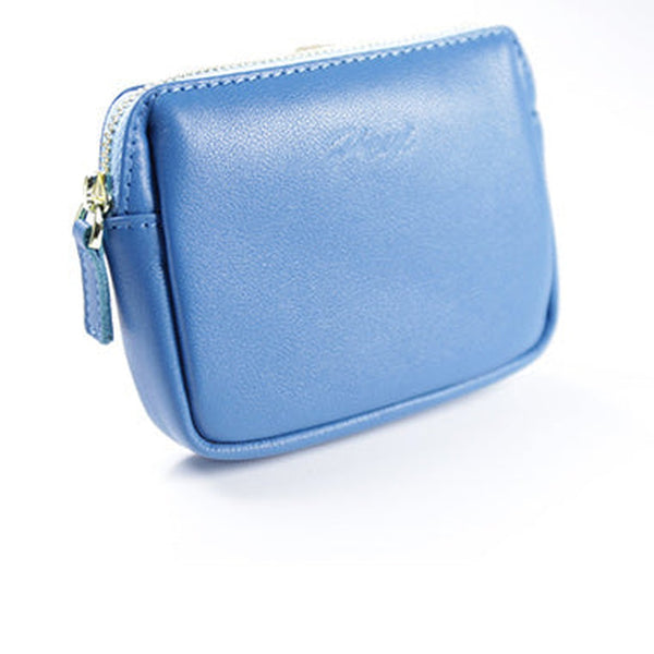 Cute Women Blue Leather Mini Zip Billfold Wallet Coin Wallet Small Zip Change Wallets For Women