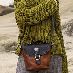 Vintage Leather Womens Bucket Brown Shoulder Bag Handmade Barrel Crossbody Purse for Ladies