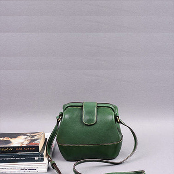 Vintage Womens Green Leather Small Doctor Shoulder Bag Dark Green Doctor Crossbody Purse for Women