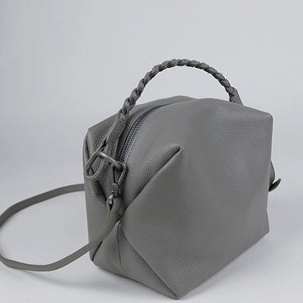 Cute Womens Gray Leather Handbag Purse Cube Leather Shoulder Bag Crossbody Purse for Ladies