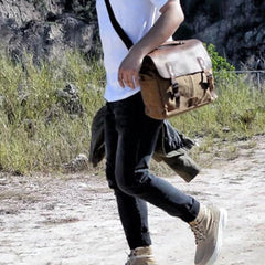 Waxed Canvas Leather Mens Waterproof Black 14‘’ Camera Bag Shoulder Bag Messenger Bag For Men