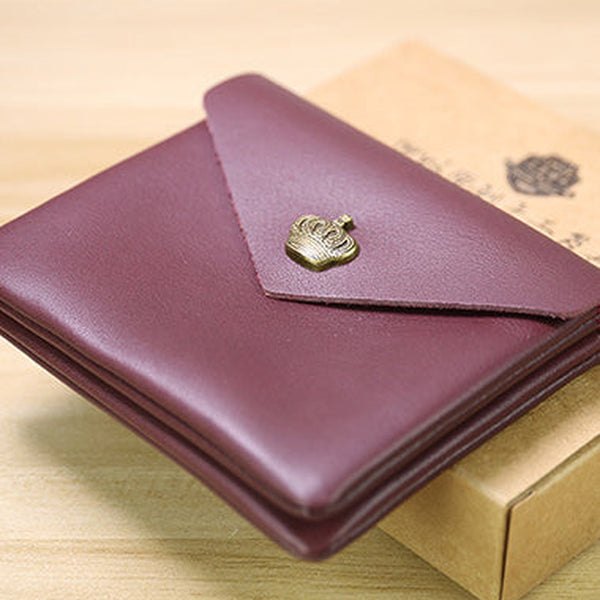 Cute Women Crown Wine Red Leather Mini Billfold Wallet Coin Wallets Slim Change Wallets For Women