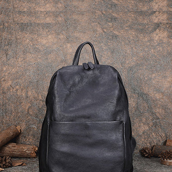 Best Minimalist Black Gray Leather Rucksack Womens Vintage School Backpacks Leather Backpack Purse