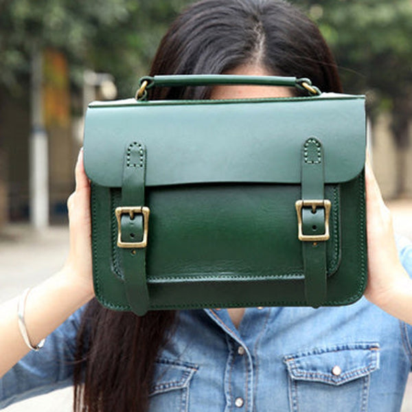 Handmade Womens Green Leather Satchel Shoulder Bag Cambridge Structured Satchel Handbag Purse for Men