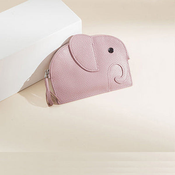 Cutest Women Pink Leather Elephant Small Zipper Wallet Keychain with Wallet Change Wallet For Women