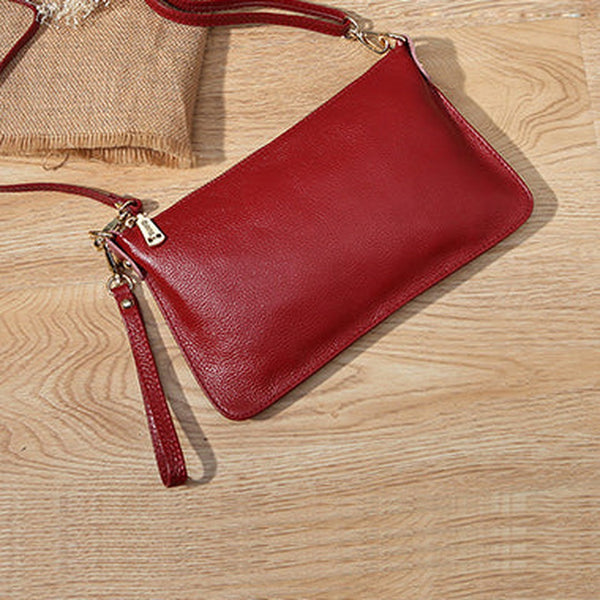 Red Leather Wristlet Wallet Womens Small Minimalist Shoulder Purse Zip Crossbody Purse Slim Shoulder Bag for Women