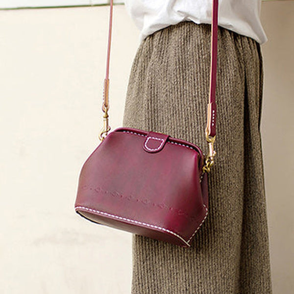 Handmade Womens Rose Red Leather Small doctor Purse shoulder doctor bags for women