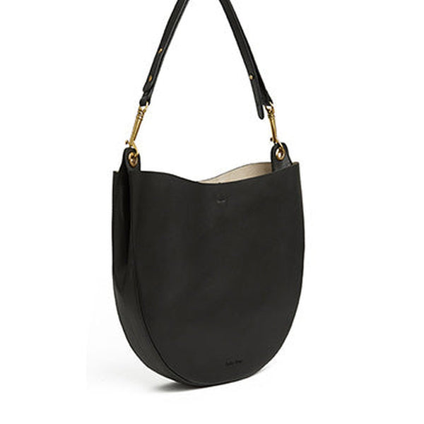 Cute Womens Black Leather Saddle Round Shoulder Bag Round Crossbody Purse for Women