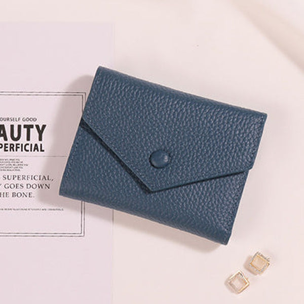 Cute Women Envelope Dark Blue Leather Small Wallet Billfold Envelope Small Wallet For Ladies