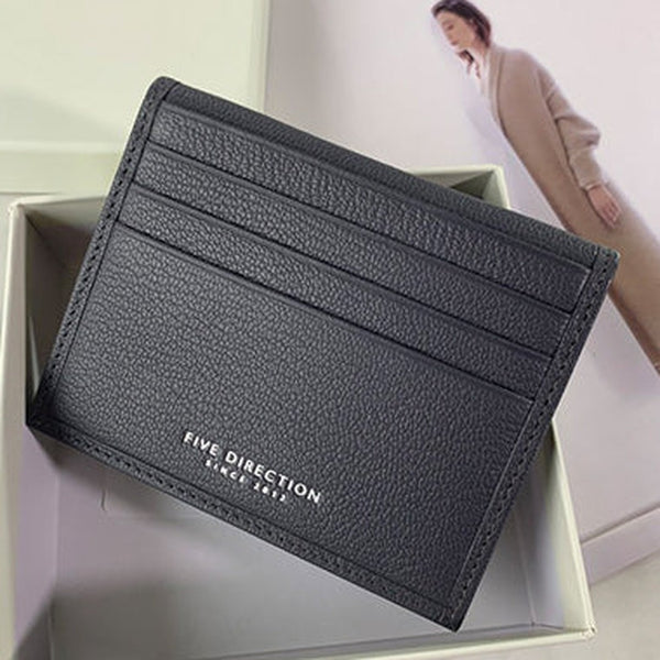 Minimalist Women Dark Gray Leather Slim Card Holders Small Card Wallet Cute Card Holder Credit Card Holder For Women
