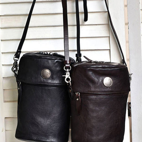 Womens Leather Bucket Crossbody Bag Purse Vintage Handmade Round Barrel Shoulder Bag for Women