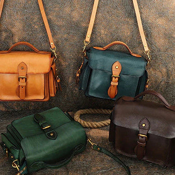 Handmade Leather Womens Small Satchel Shoulder Bag School Handbag Crossbody Purses for Women
