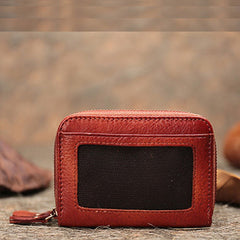 Leather Zipper Card Wallets Red Cute Small Women Double Zip Card Wallet For Ladies