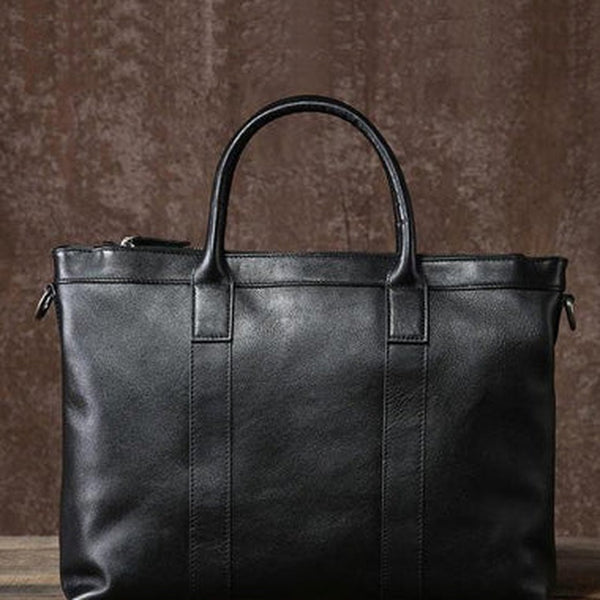 Leather Mens Cool Black Briefcase Work Bag Business Bag Laptop Bag for men