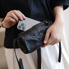 Black Leather Small Phone Shoulder Bags Vintage Women Black Slim Crossbody Purse for Women