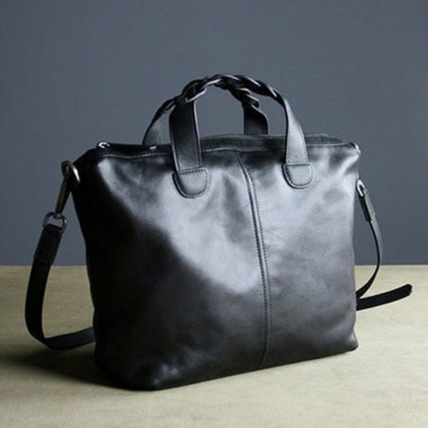 Womens Black Leather Work Handbag Purse Unique Leather Work Shoulder Purse for Ladies