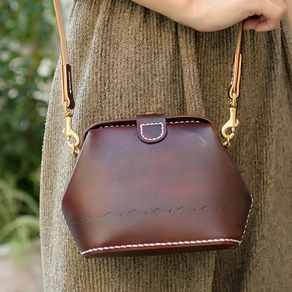 Handmade Womens Coffee Leather Small doctor Purse shoulder doctor bags for women