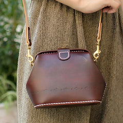 Handmade Womens Coffee Leather Small doctor Purse shoulder doctor bags for women