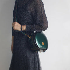 Womens Green Leather Round Handbag Crossbody Purse With Tassels Green Round Shoulder Bags for Women