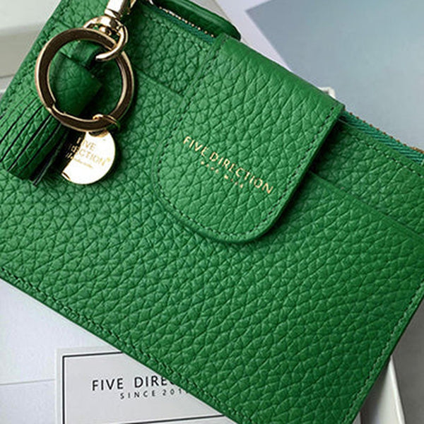 Cute Women Vivid Green Leather Slim Keychain with Card Wallet Card Holder Wallet Change Wallet For Women