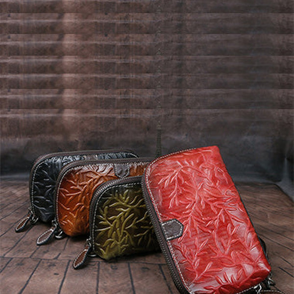 Womens Floral Leather Zip Around Wallets Wristlet Wallet Floral Ladies Zipper Clutch Wallet for Women