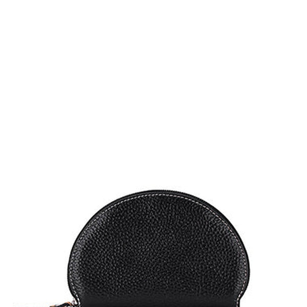 Cute Women Black Leather Slim Zipper Wallet Small Card Holder Round Change Coin Wallet For Women